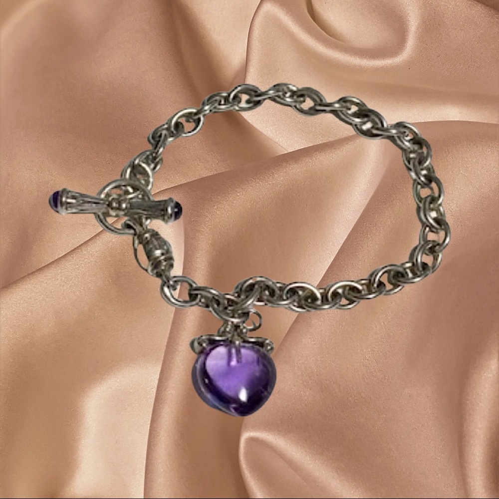 Sterling Amethyst Heart & Toggle Bracelet 7.5"